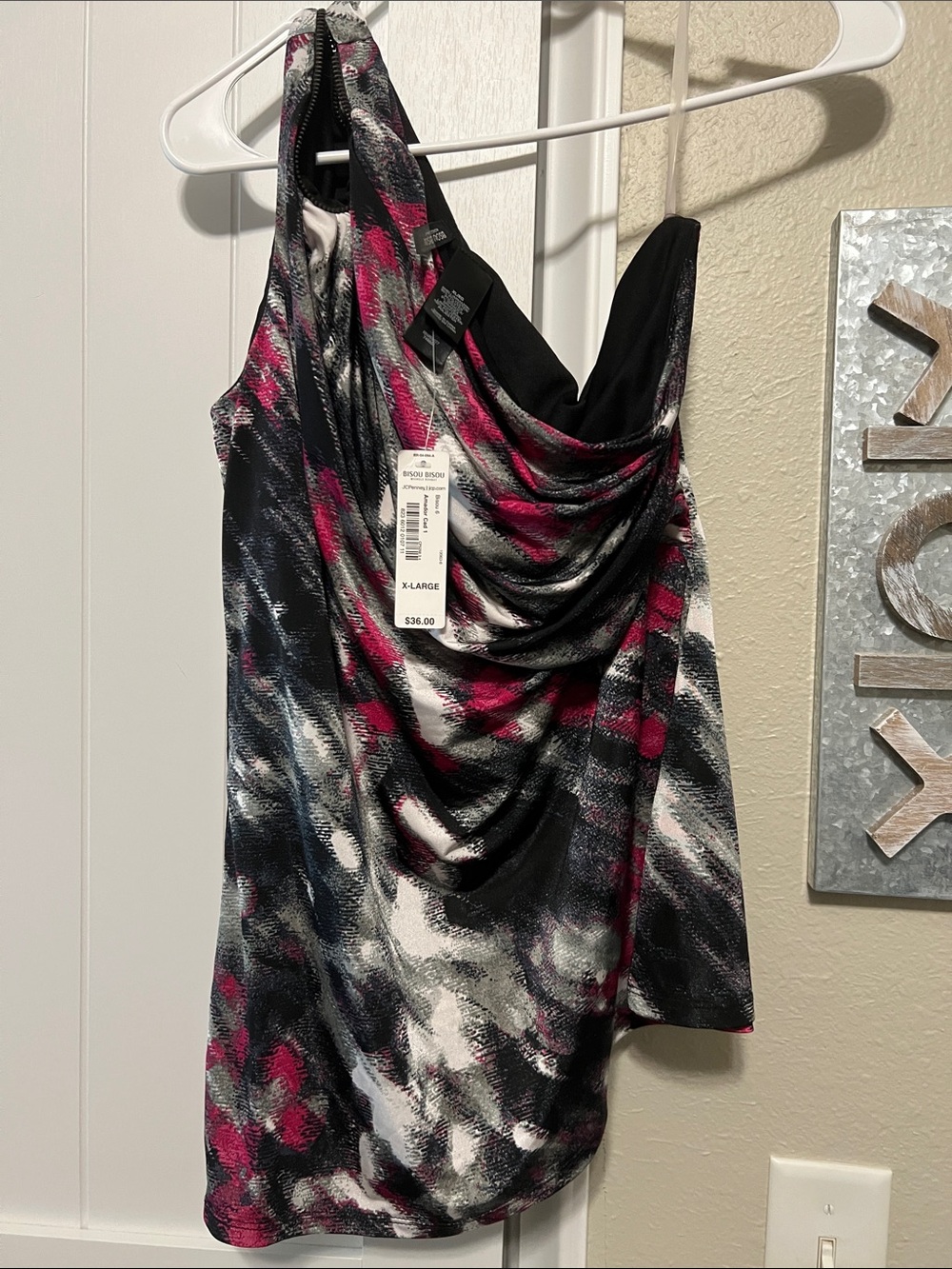 NWT Bisou Bisou Asymmetrical Cowl Neck Tank Top — Multicolor Abstract Print